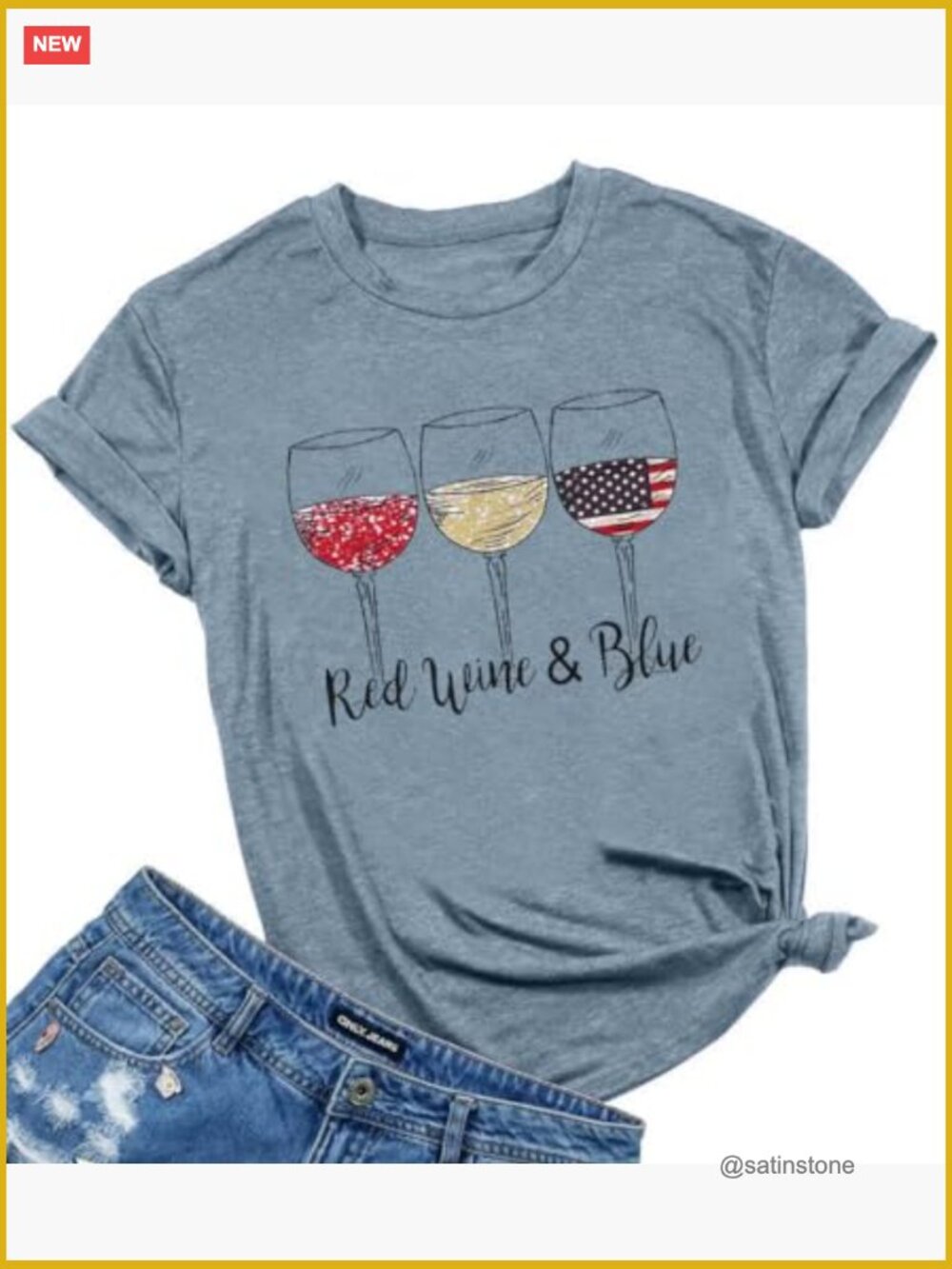 Patriotic American Flag T-Shirt Funny Wine Glass Graphic Tee 4th of July - Picture 4 of 7